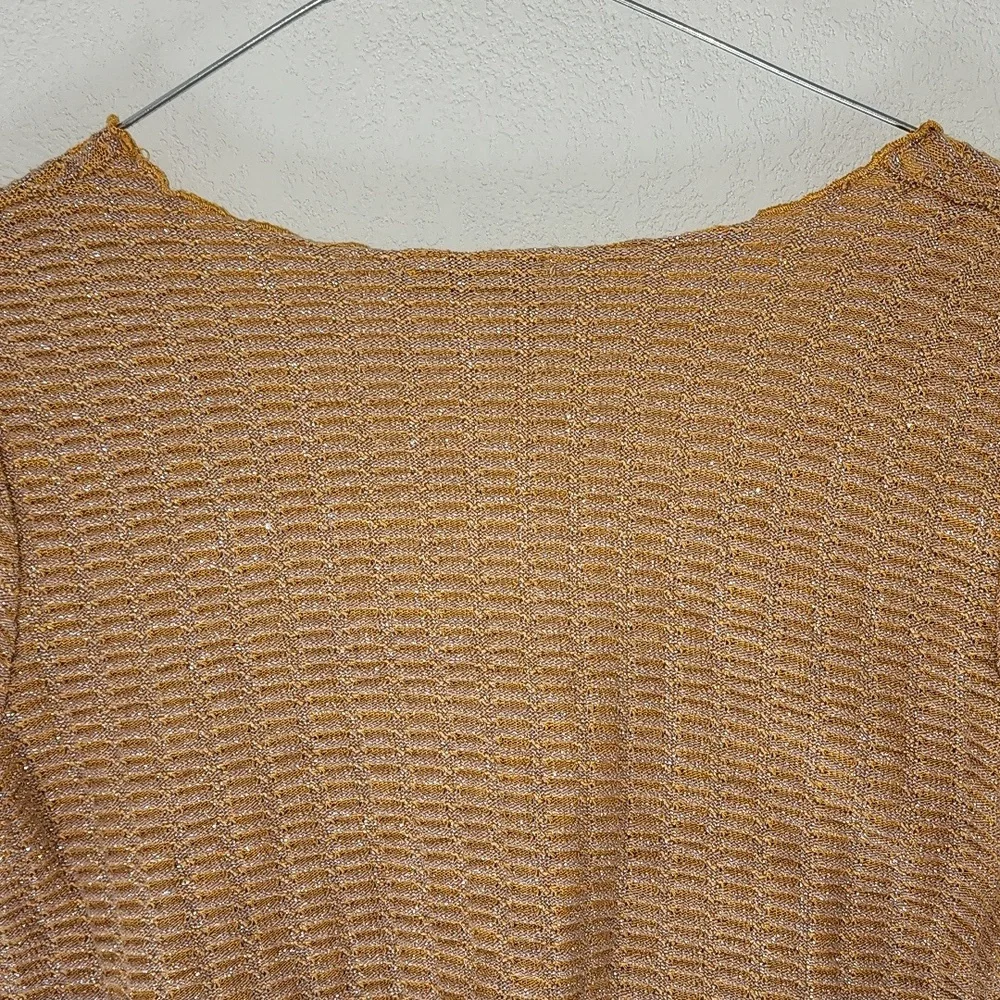 Zara Women's Textured Mustard Yellow Lightweight Sweater Gold threading Sz Med